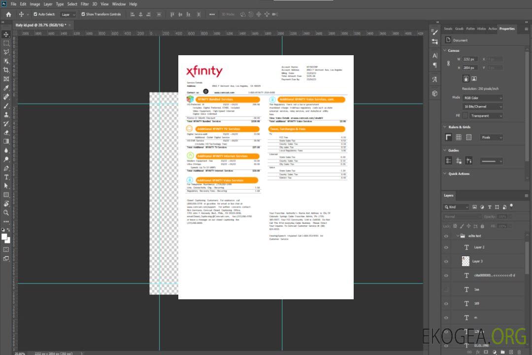 Facture commerciale de services publics San Francisco Xfinity Comcast SCR page 2 template Facture commerciale de services publics San Francisco Xfinity Comcast SCR page 2 template